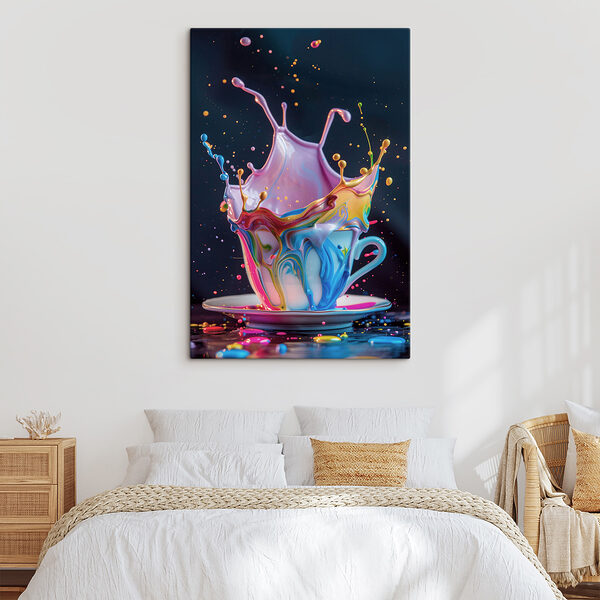 Eine bunte Flüssigkeit spritzt in eine Tasse Eine bunte Flüssigkeit spritzt in eine Tasse