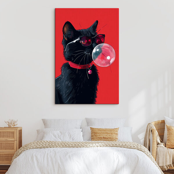 Eine Katze, die eine Sonnenbrille trägt und Kaugummi kaut Eine Katze, die eine Sonnenbrille trägt und Kaugummi kaut