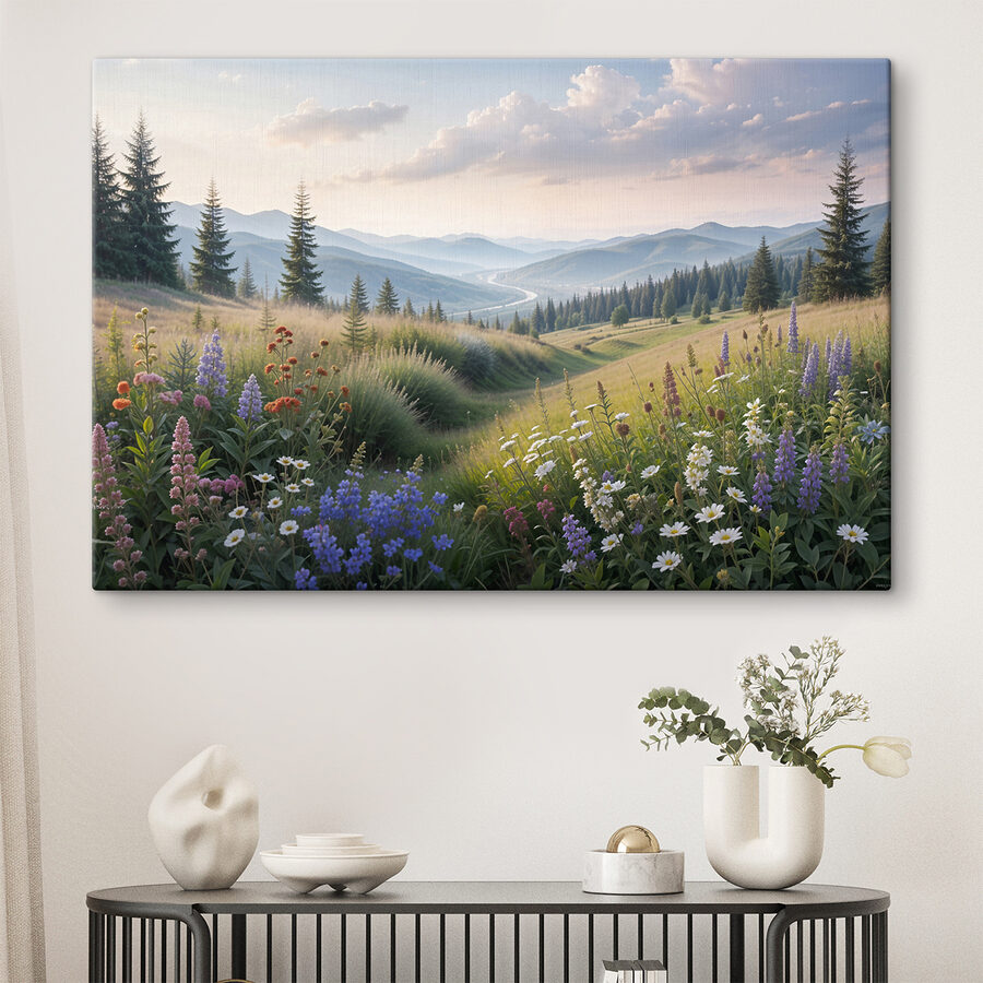 Ein Feld voller Blumen und Bäume
