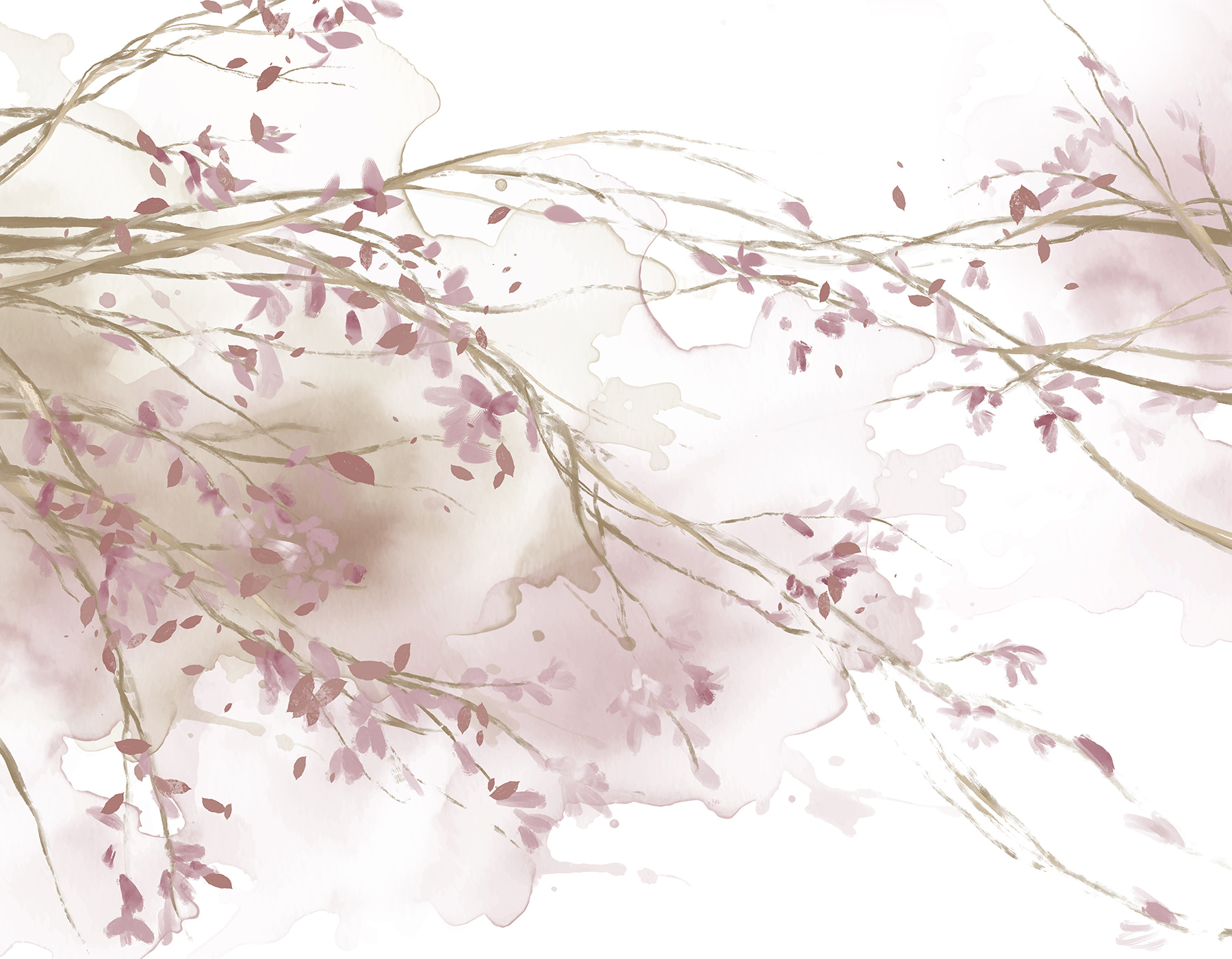 Aquarell eines Baumzweigs mit rosa Blüten w07919v1p - Aquarell eines Baumzweigs mit rosa Blüten