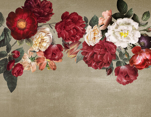 Gruppe von Blumen auf grauem Hintergrund Gruppe von Blumen auf grauem Hintergrund