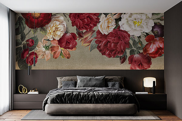 Gruppe von Blumen auf grauem Hintergrund Gruppe von Blumen auf grauem Hintergrund