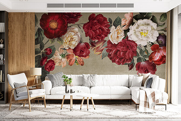 Gruppe von Blumen auf grauem Hintergrund Gruppe von Blumen auf grauem Hintergrund