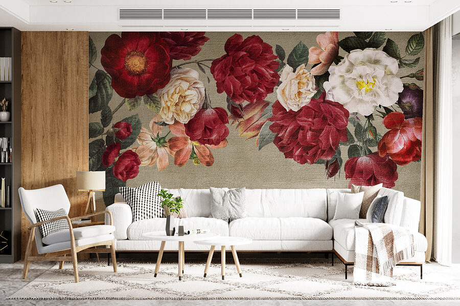 Gruppe von Blumen auf grauem Hintergrund