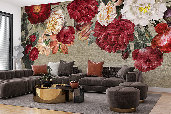Gruppe von Blumen auf grauem Hintergrund Gruppe von Blumen auf grauem Hintergrund