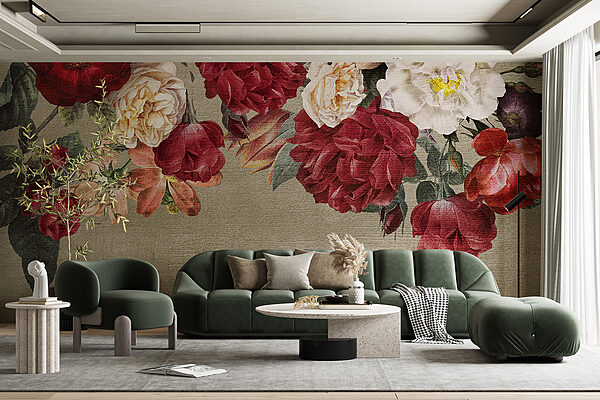Gruppe von Blumen auf grauem Hintergrund Gruppe von Blumen auf grauem Hintergrund