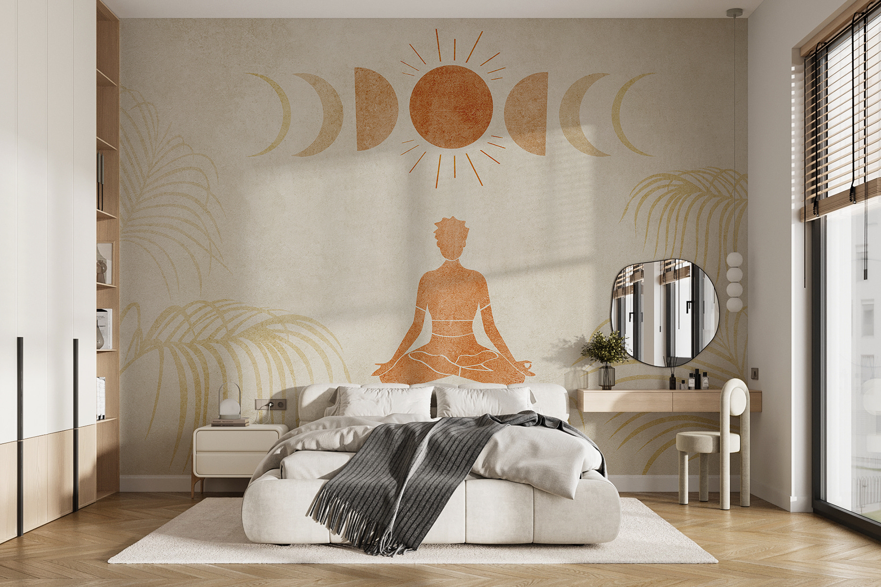 Drawing of a person meditating in the middle of a field