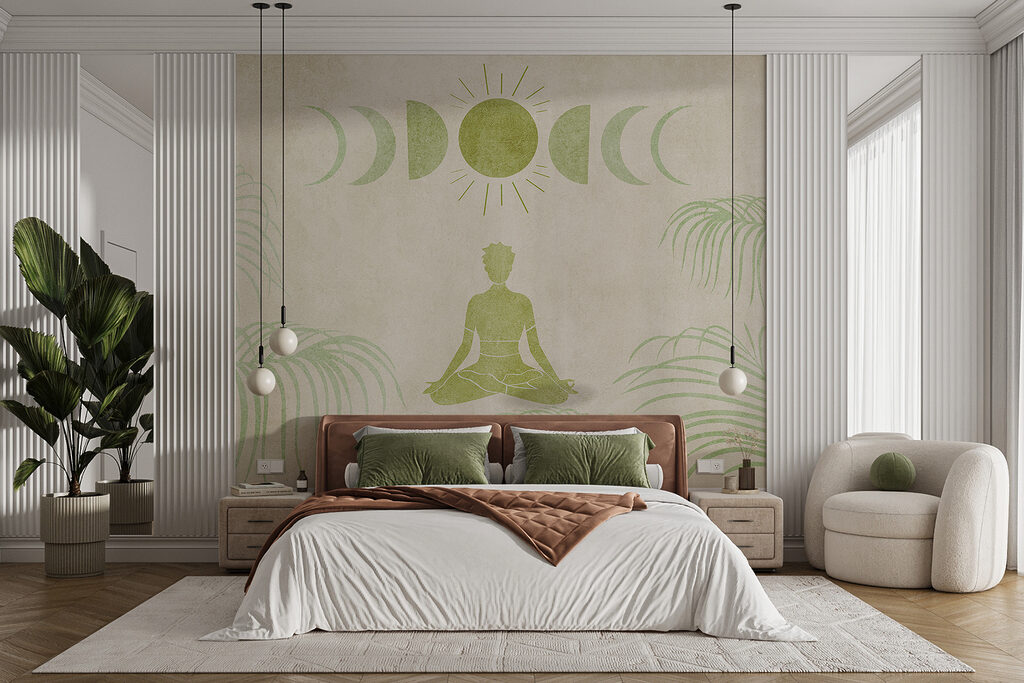 Drawing of a person sitting in a lotus position surrounded by plants Drawing of a person sitting in a lotus position surrounded by plants