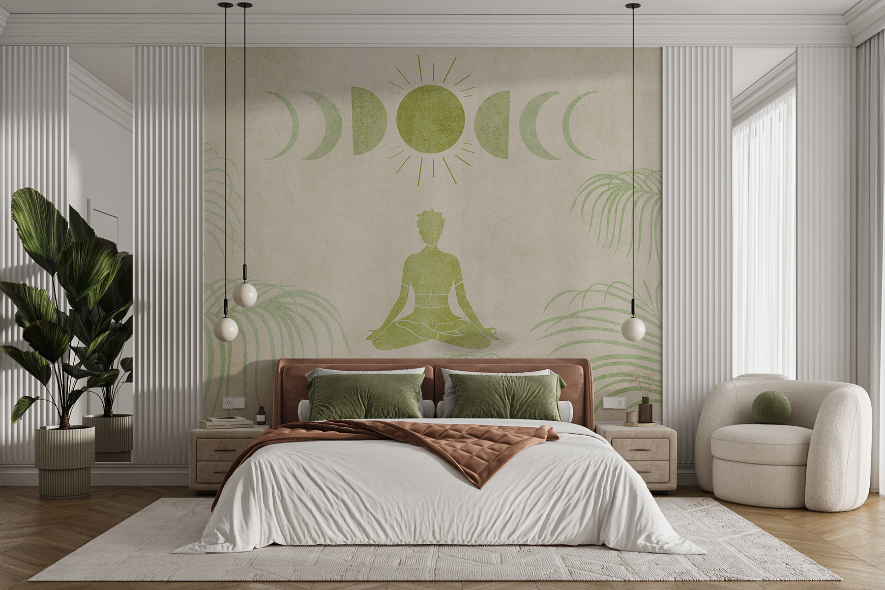 Drawing of a person sitting in a lotus position surrounded by plants Drawing of a person sitting in a lotus position surrounded by plants