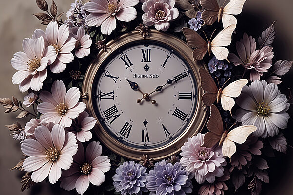 Uhr umgeben von Blumen Uhr umgeben von Blumen