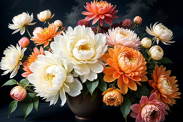 Vase of flowers with a cloudy sky Vase of flowers with a cloudy sky