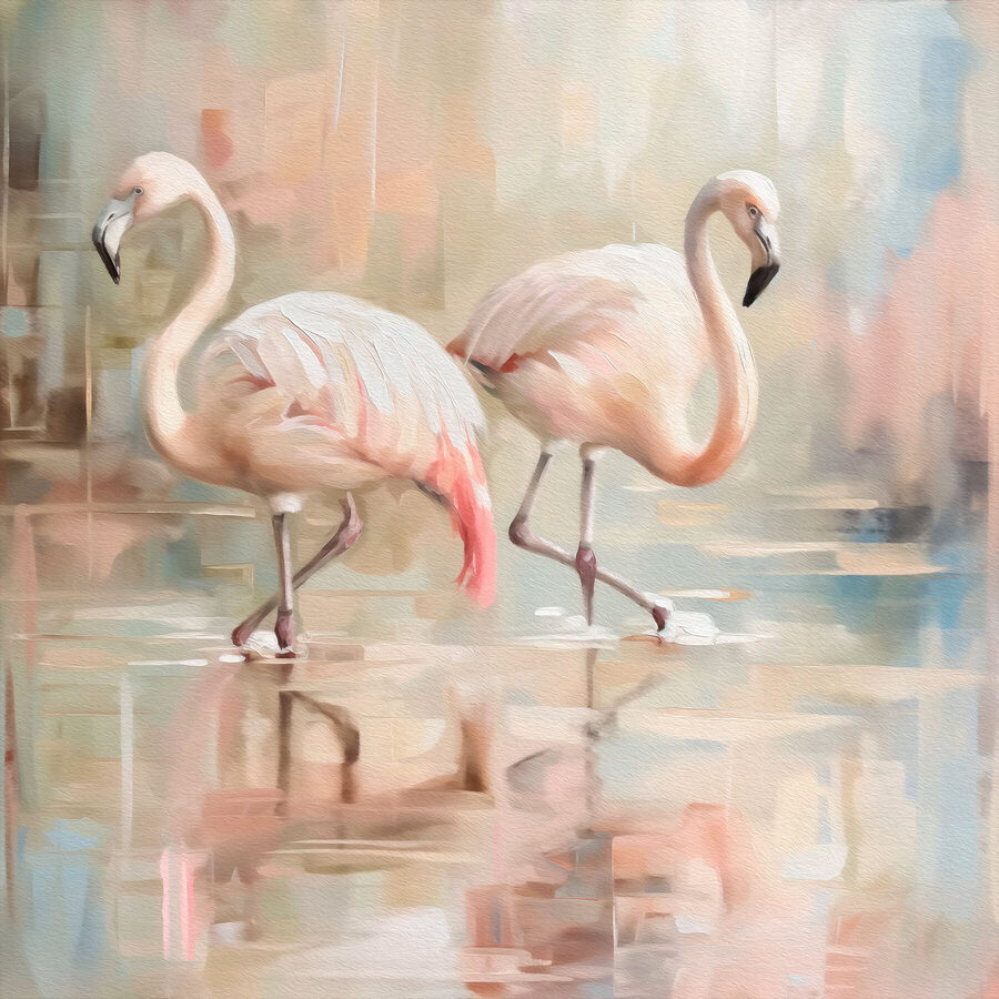 Zwei Flamingos gehen auf dem Wasser