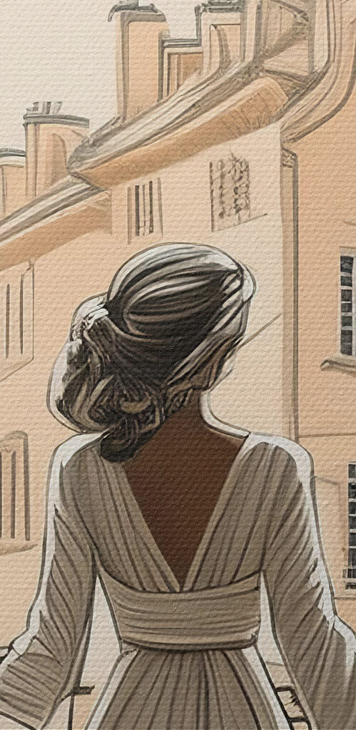 Woman in a white dress looking out a window Woman in a white dress looking out a window