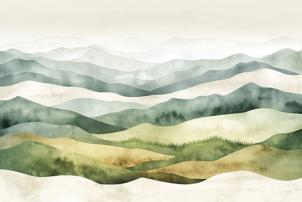 Hügellandschaft mit Nebel Hügellandschaft mit Nebel