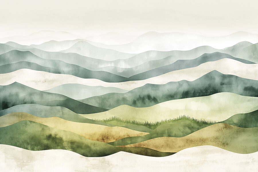 Hügellandschaft mit Nebel Hügellandschaft mit Nebel