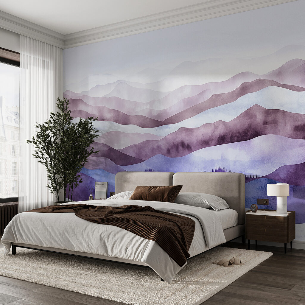 Painting of mountains with fog