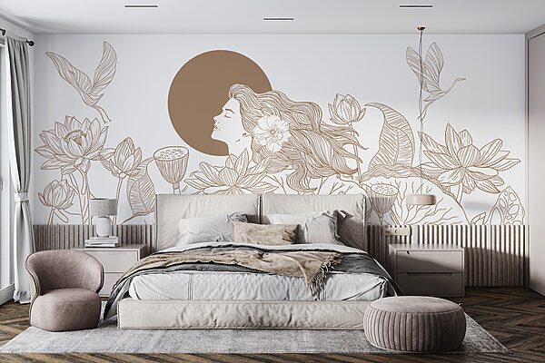 Fototapeten Fototapeten Frau mit langen Haaren und Blumen (Artikelnummer: w07988v1)