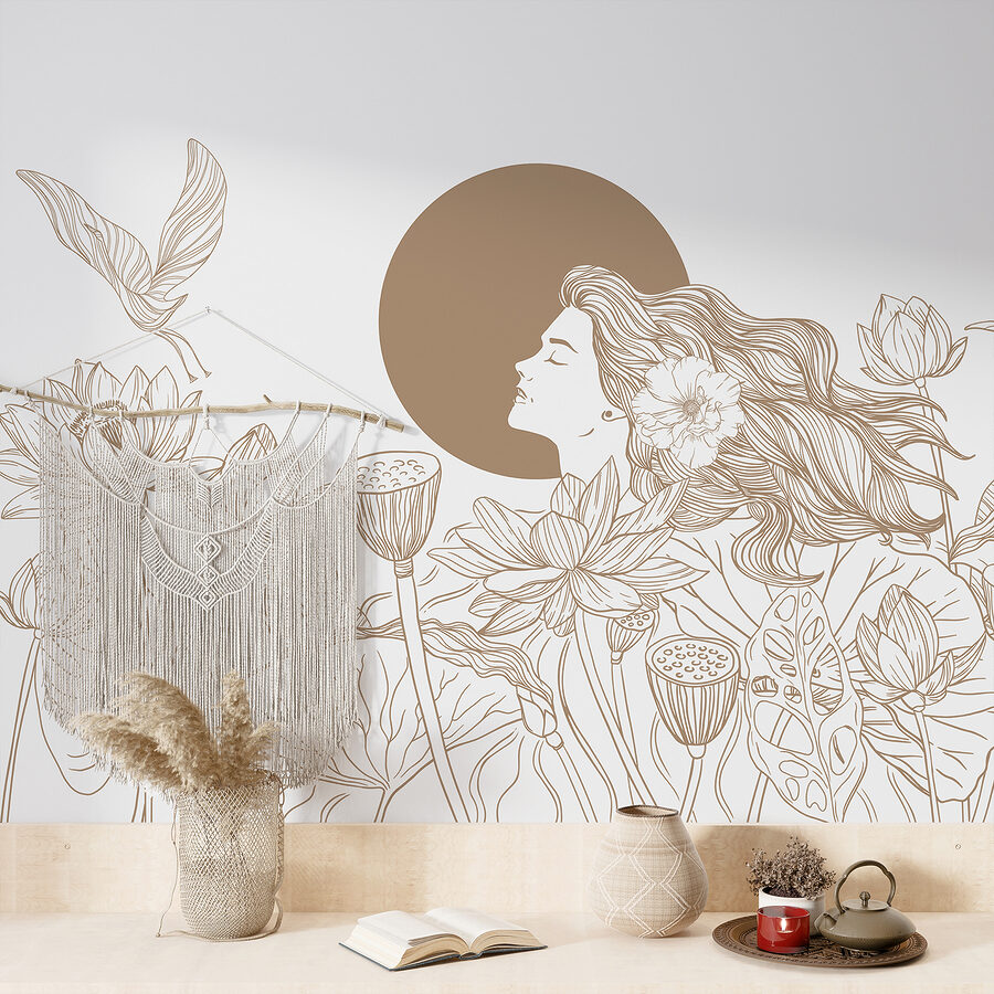 Frau mit langen Haaren und Blumen