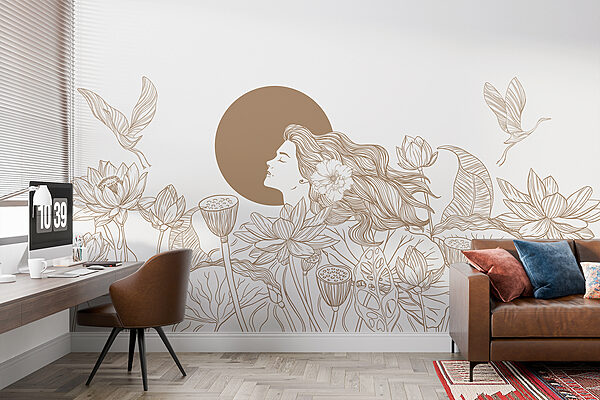 Woman with long hair and flowers