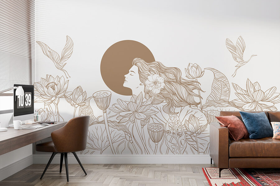 Frau mit langen Haaren und Blumen