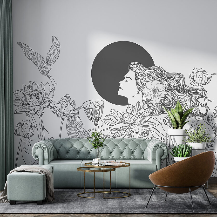 Frau mit langen Haaren und Blumen Frau mit langen Haaren und Blumen