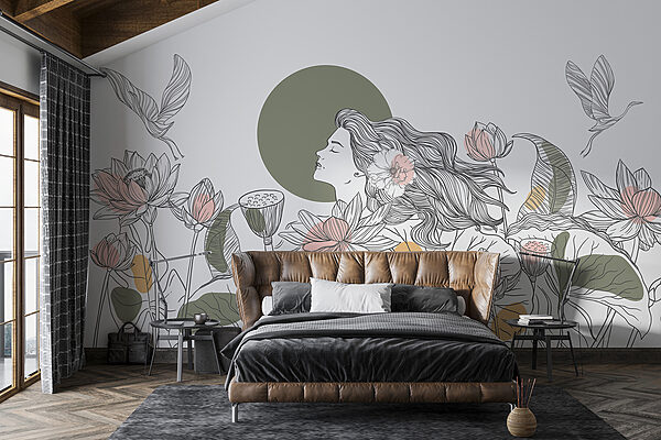 Frau mit langen Haaren und Blumen Frau mit langen Haaren und Blumen