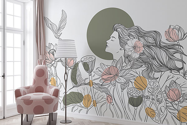 Frau mit langen Haaren und Blumen Frau mit langen Haaren und Blumen