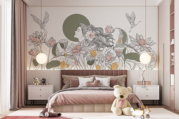 Frau mit langen Haaren und Blumen Frau mit langen Haaren und Blumen