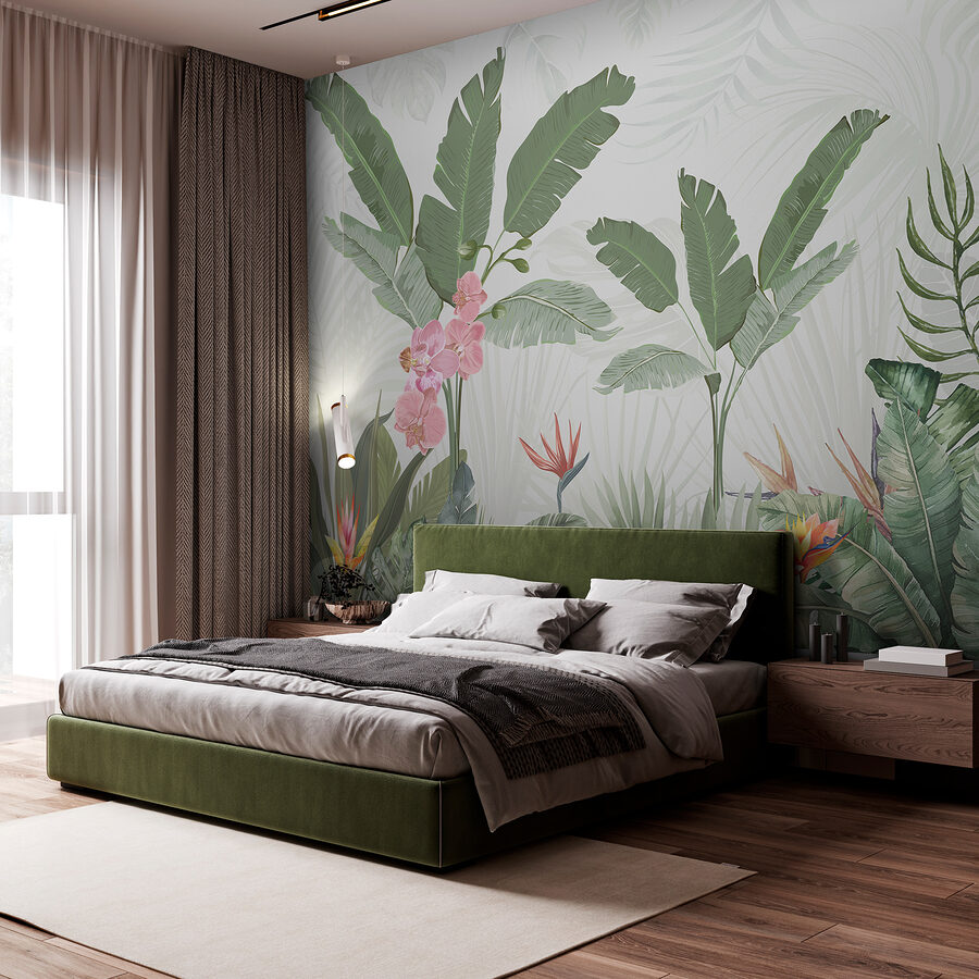 Tapete mit Blumen und Pflanzen