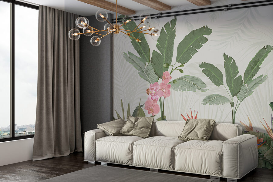 Tapete mit Blumen und Pflanzen