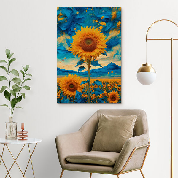 Sonnenblume mit blauen und gelben Blättern Sonnenblume mit blauen und gelben Blättern