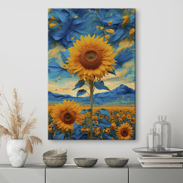 Sonnenblume mit blauen und gelben Blättern Sonnenblume mit blauen und gelben Blättern
