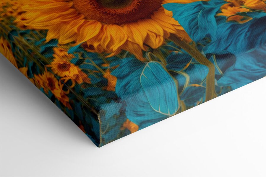 Sonnenblume mit blauen und gelben Blättern