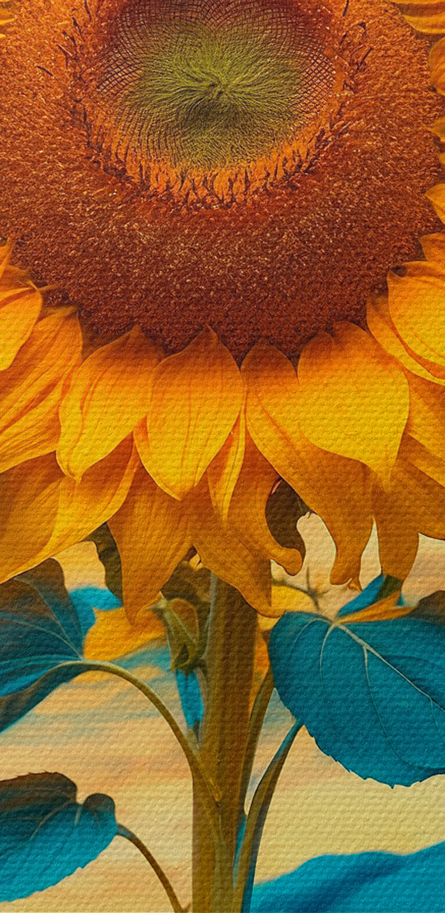 Sonnenblume mit blauen und gelben Blättern