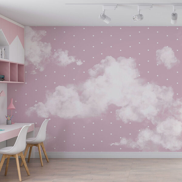 Pink and white background with white clouds
