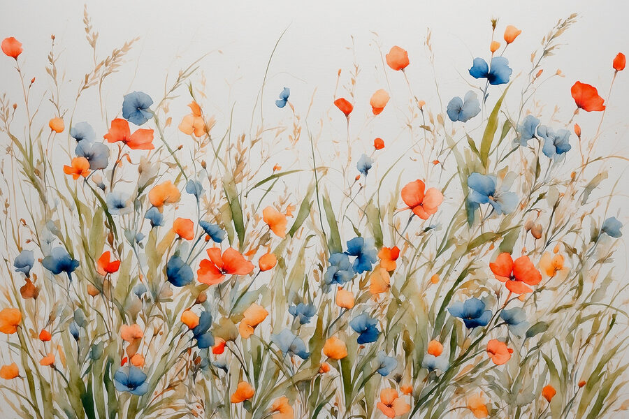 Malerei von Blumen und Gras Malerei von Blumen und Gras