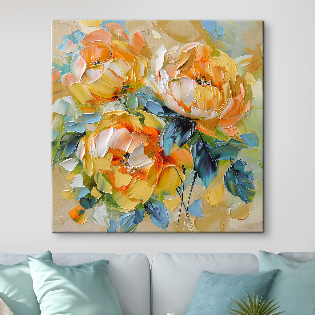 Painting of flowers on a canvas