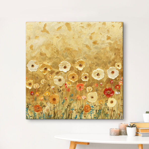 Gemälde mit Blumen an einer Wand Gemälde mit Blumen an einer Wand