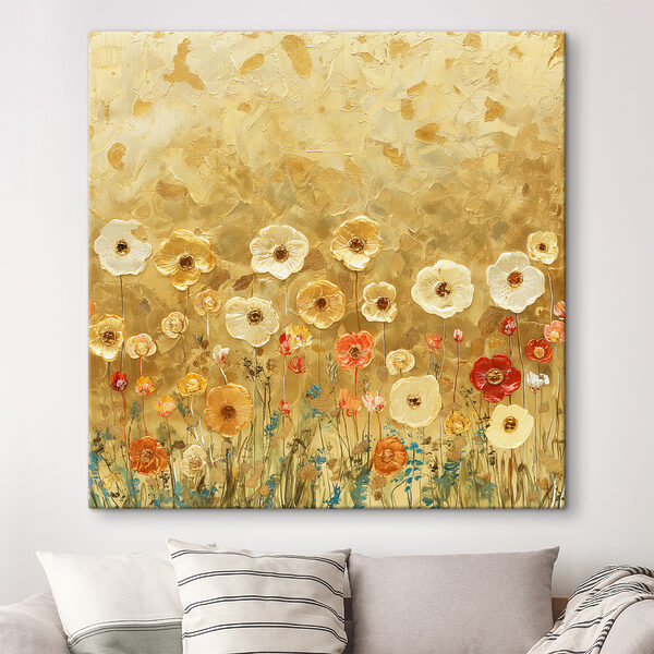 Gemälde mit Blumen an einer Wand Gemälde mit Blumen an einer Wand