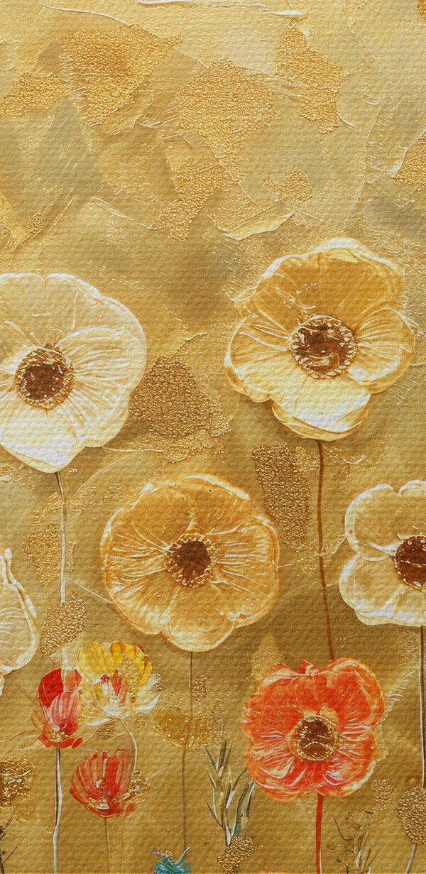 Gemälde mit Blumen an einer Wand Gemälde mit Blumen an einer Wand