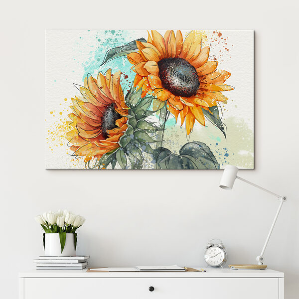 Painting of sunflowers on a white background