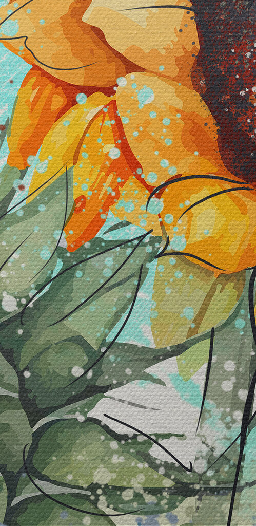Painting of sunflowers on a white background