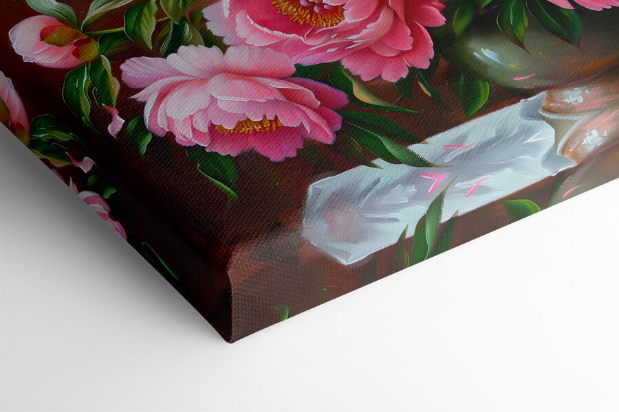 Gemälde mit rosa Blumen in einer Vase