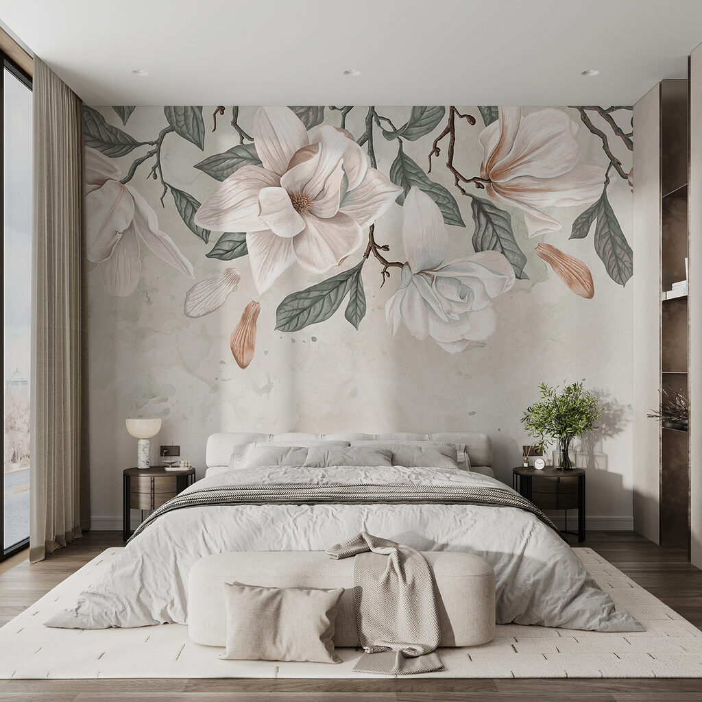 White flowers and leaves on a white background