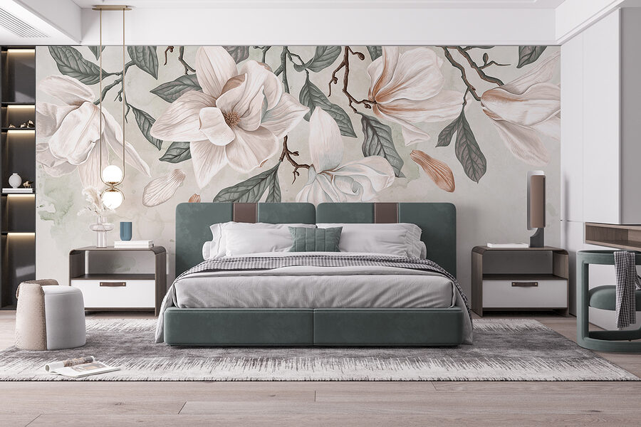 Weiße Blumen und Blätter auf einem weißen Hintergrund Weiße Blumen und Blätter auf einem weißen Hintergrund