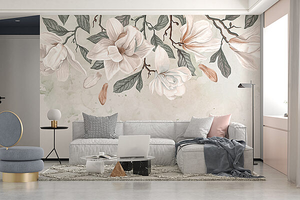 Weiße Blumen und Blätter auf einem weißen Hintergrund Weiße Blumen und Blätter auf einem weißen Hintergrund