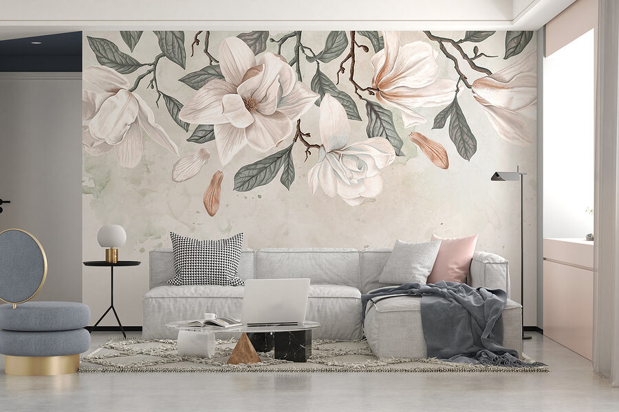 Weiße Blumen und Blätter auf einem weißen Hintergrund Weiße Blumen und Blätter auf einem weißen Hintergrund