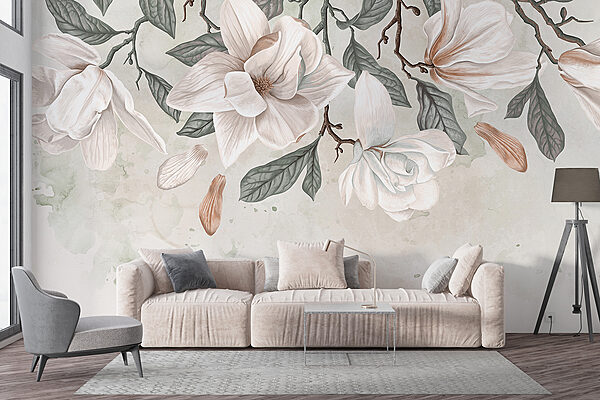 Weiße Blumen und Blätter auf einem weißen Hintergrund Weiße Blumen und Blätter auf einem weißen Hintergrund