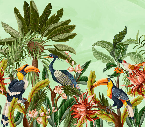 Gruppe von Vögeln und Blumen Gruppe von Vögeln und Blumen
