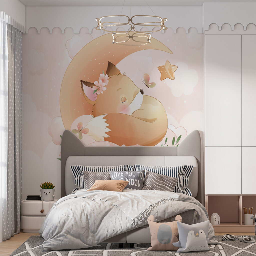 Cartoon of a fox sleeping on the moon Cartoon of a fox sleeping on the moon